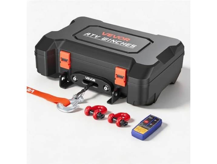 VEVOR Treuil Portable 12 V CC 2041 kg Treuil Électrique Corde Synthétique\, pour Quad\, Télécommandes sans Fil et Filaire\, Kit de Récupération en Boîtier avec Guide-Câble\, Crochet à Manille et Sangle