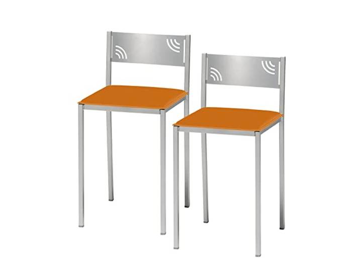ASTIMESA Zwei Küchenhocker mit niedriger Rückenlehne aus Kunstleder, orange, Sitzhöhe 45 cm