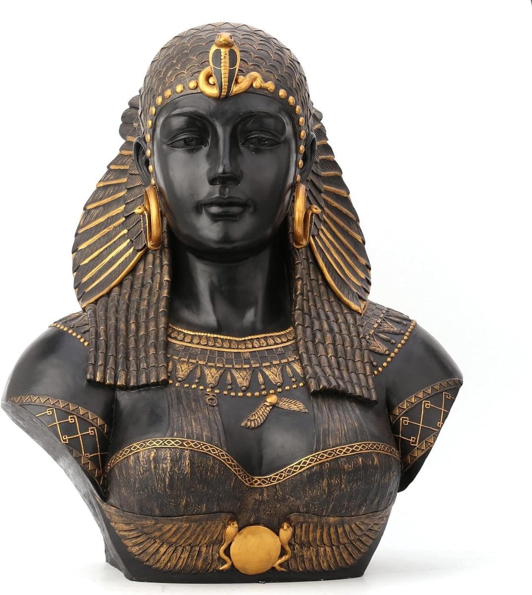 Egyptische Buste Sculptuur Koningin Cleopatra - Zwart Goud - Hoogte: 54 cm