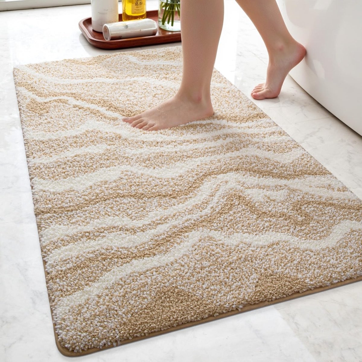 Ibenzoa Zachte en Absorberende Antislip Badmat voor Badkamer, Douche en Bijkeuken, Beige