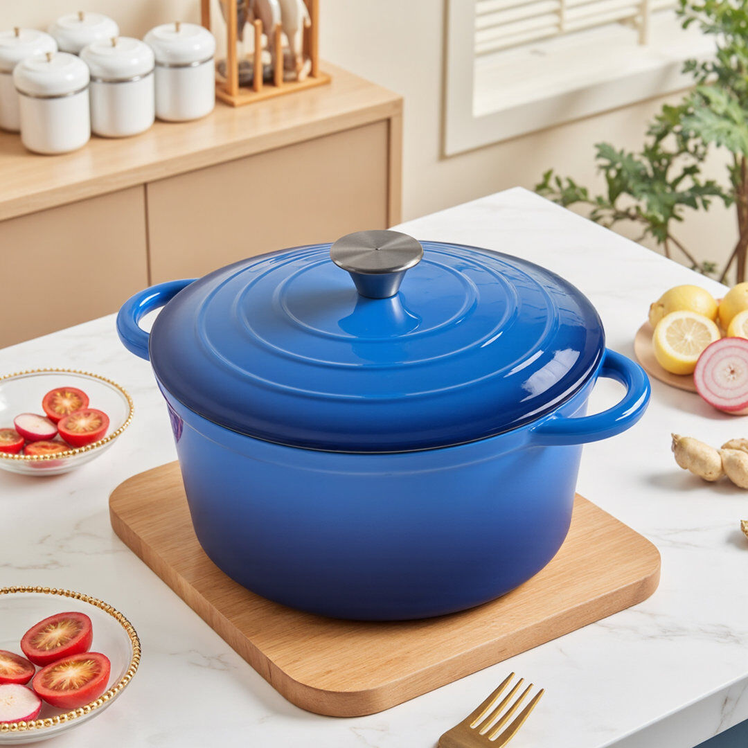 Living And Home Cast Iron Round Dutch Oven Blue 6 litres