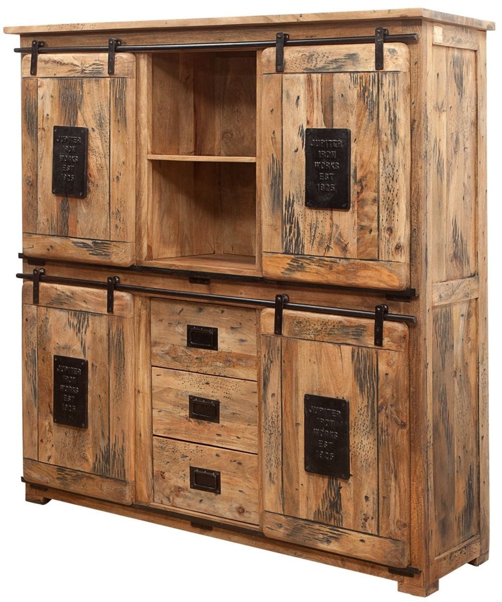 MASSIVMOEBEL24 RAILWAY Highboard van volledig massief mangohout, gelakt, B/D/H: 150 x 45 x 160 cm