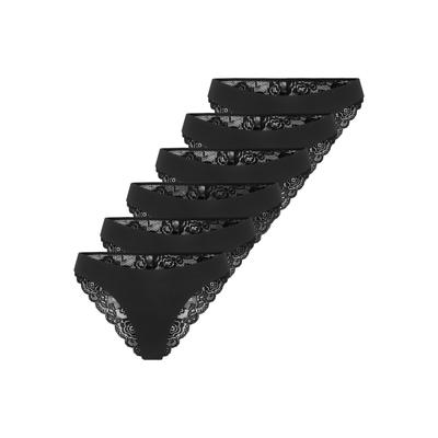 Slip ONLY "Slip ONLCHLOE LACE BRAZIL 6P 6er Pack", Damen, Gr. L, schwarz, Obermaterial: 90% Polyamid PA. 10% Elasthan EL., Unterhosen Slip