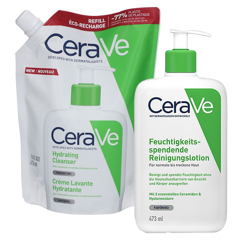 CeraVe Feuchtigkeitsspendende Reinigungslotion + Reinigungsl 2x473 ml Kombipackung