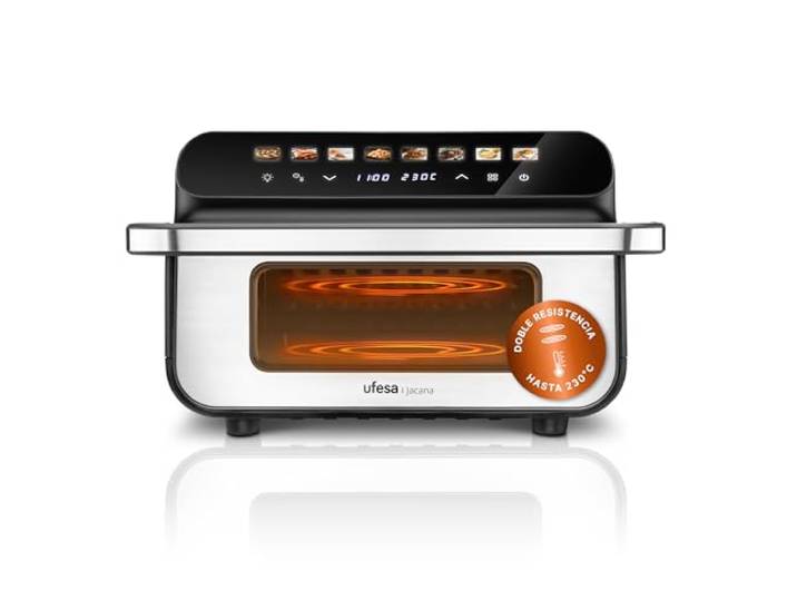 Ufesa Jacana Heißluftfritteuse 10 L, Airfryer XXL mit Doppelheizung, Elektrischer Mini-Backofen, 28 cm Durchmesser, 230 °C Max. Temperatur, Grill-Zubehör, Air Pulse Ultra 360 °C Technologie