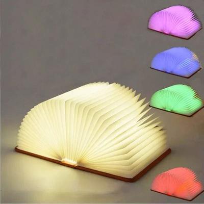 Inspired Finds 3D Folding Wooden Book Lamp RGB LED Night Light USB Rechargeable Desk Decor rown 3 Colors l 8.66x6.69x0.98in