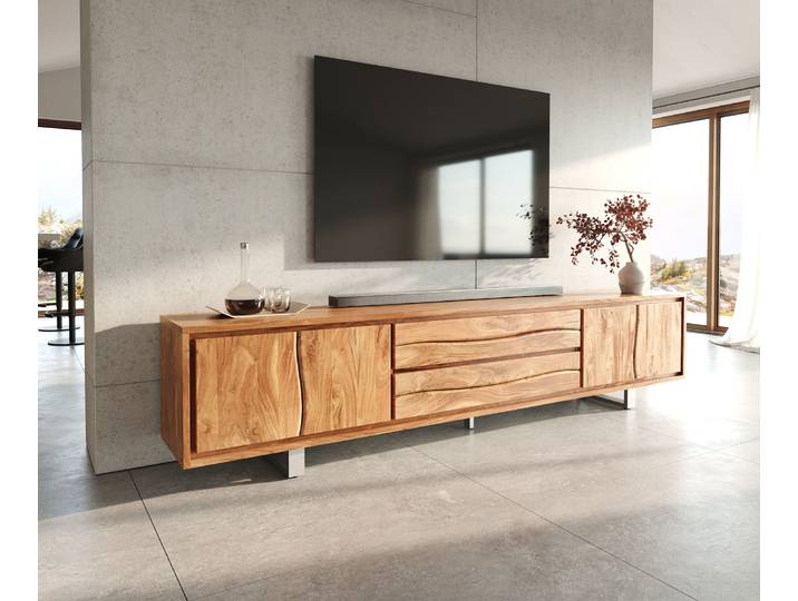 Lowboard Live-Edge 300 cm Akazie Natur 4 Türen 2 Schübe, Lowboards, Baumkantenmöbel, Massivholzmöbel, Massivholz
