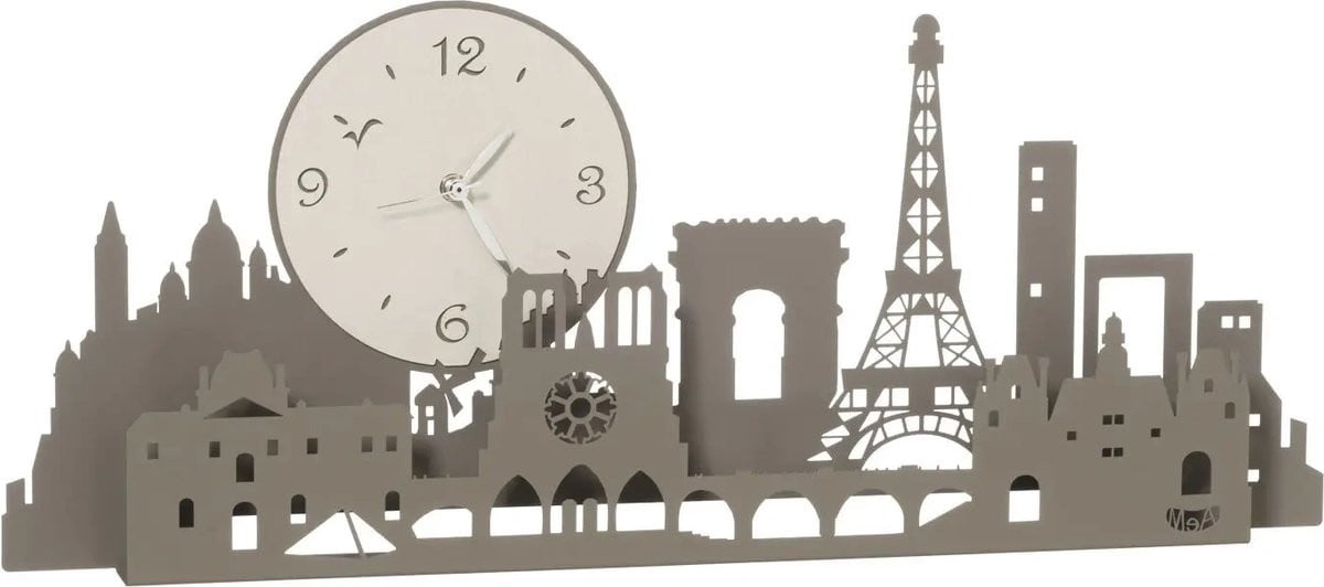 Arti e Mestieri Wandklok Skyline Parijs van Metaal