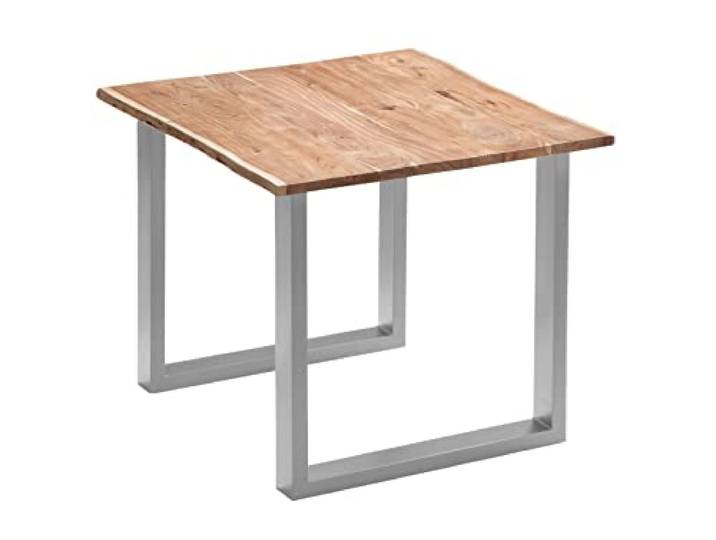 SAM Esstisch Quinn 90x90 cm Baumkante Akazie natur / U-Gestell silber massiv, Echte Baumkante, Akazienholz naturfarben, Baumkantentisch, Esszimmertisch, Metallbeine