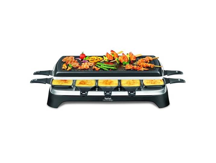 Tefal Raclette Grill Ambiance, Raclette 10 Personen, inkl. Tischgrill-Funktion, Grillplatte antihaftbeschichtet + spülmaschinengeeignet, abnehmbares 2 Meter-Kabel, schwarz, Edelstahl, 1350W, RE4588