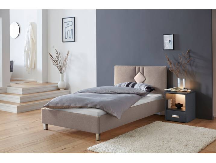 Polsterbett, 130x210 cm, Polyester, Dunkelbeige, Bonnell-Federkernmatratze, Modern