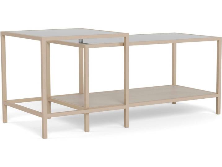 Couchtisch ACTONA GROUP Seaford Kaffeetisch, Wohnzimmertisch , beige (klar, grau, klar), B:90cm H:50cm T:50cm, Tische, Couchtisch, Couchtisch-Set mit Glas & Melamin, 2 Tische, 90x50x50 cm