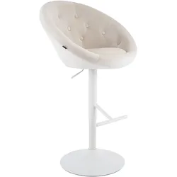 CLP Barhocker London Samt weiß   Farbe: creme, Gestell Farbe: weiß