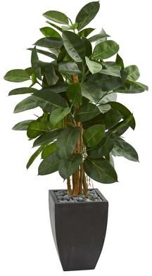 Nearly Natural "56"" Artificial Rubber Tree in Black Planter"