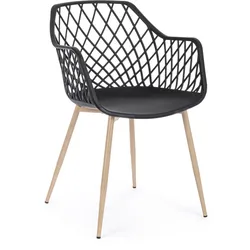 Stuhl Optik 4er-Set, Kunststoff und Metall in Holzoptik, modern, schwarz, komfortables Design
