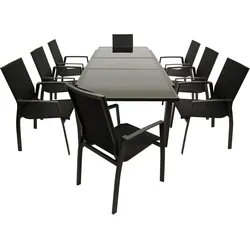 Garnitur TORINO 9-teilig, Aluminium anthrazit + Glas + Kunstgewebe schwarz