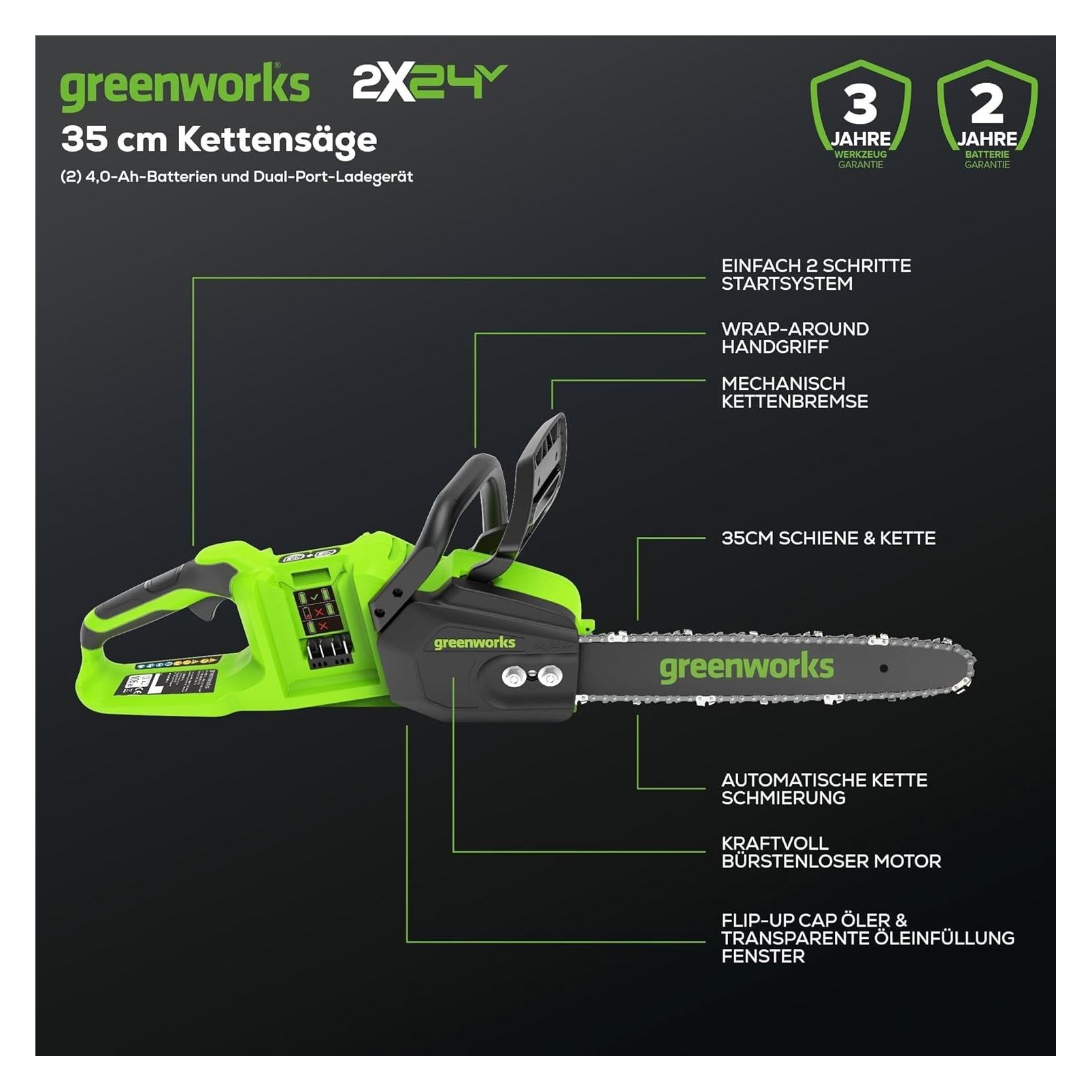Greenworks Volt Volt Accu Kettingzaag Incl 2 X Accu En Lader (Akku Kettensäge) (2006507UD)
