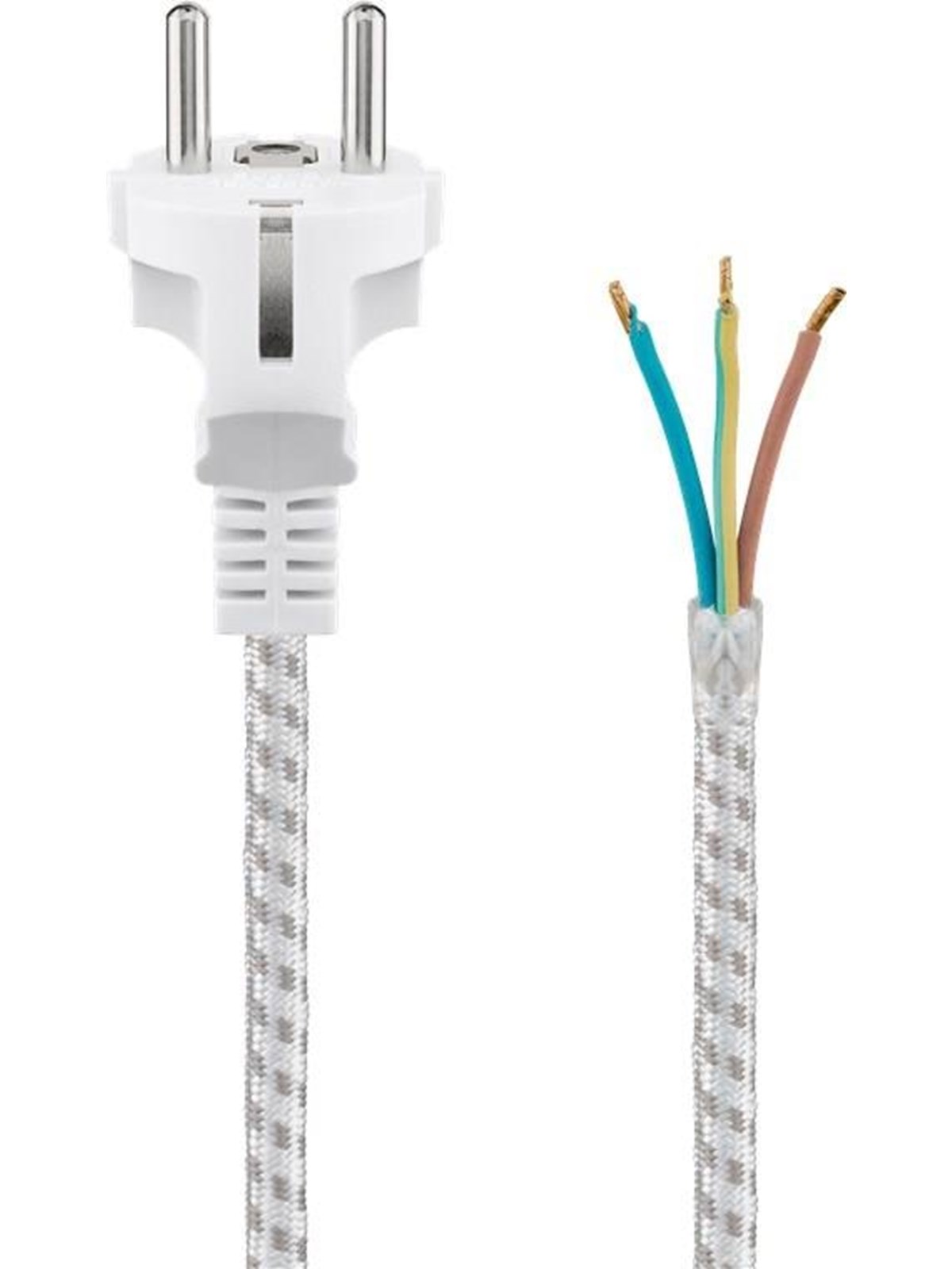 Pro Heat-resistant safety plug cord for assembly 3 m white-silver