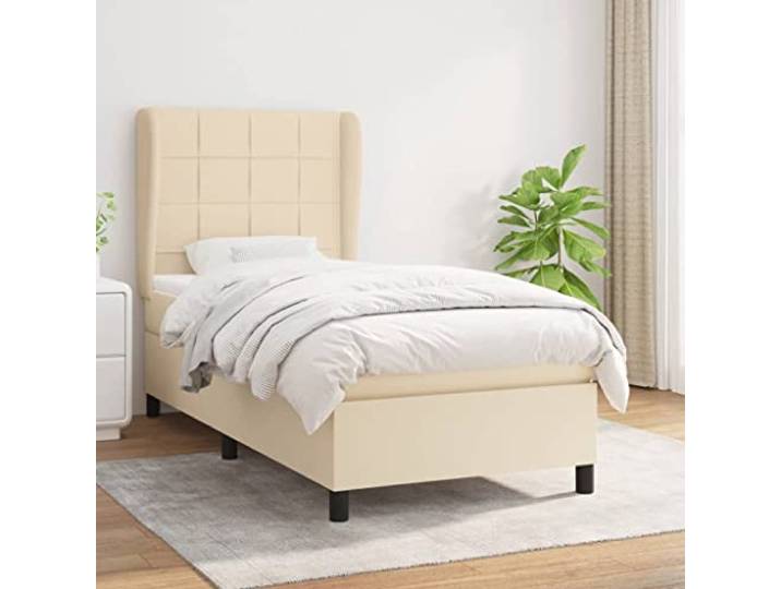 Atmungsaktiver Stoff mit Taschenfederkern verstellbares Kopfteil Creme Boxspringbett mit Matratze und Topper Creme 100x200 cm Stoff Polsterbett mit verstellbarem Kopfteil Taschenfederkern