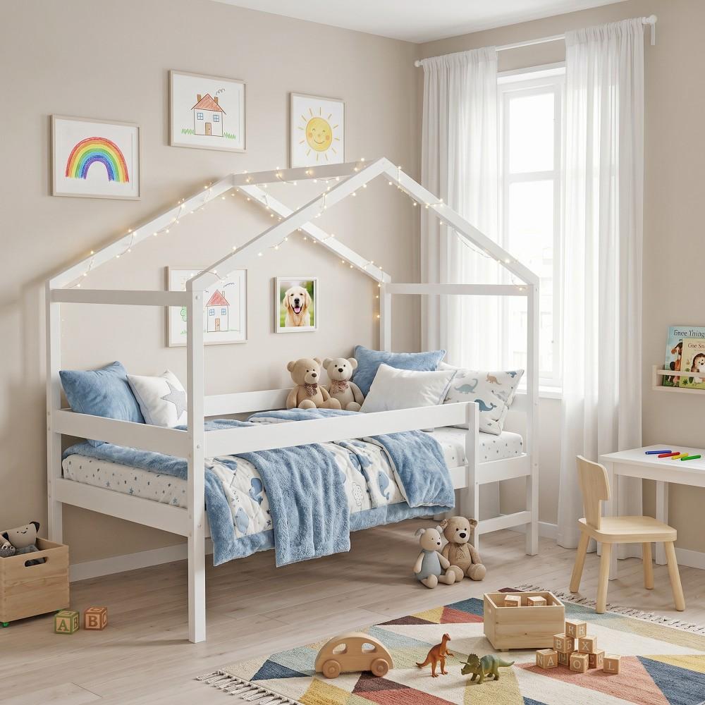 Hausbett MIKA mit Matratze / Kinderbett 90x190 - Weiß