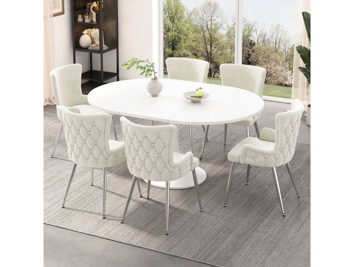 Abrihome Lot de 6 Chaise de Salle à Manger en Velours - Pieds en Métal argenté - Beige Chaise de Salon