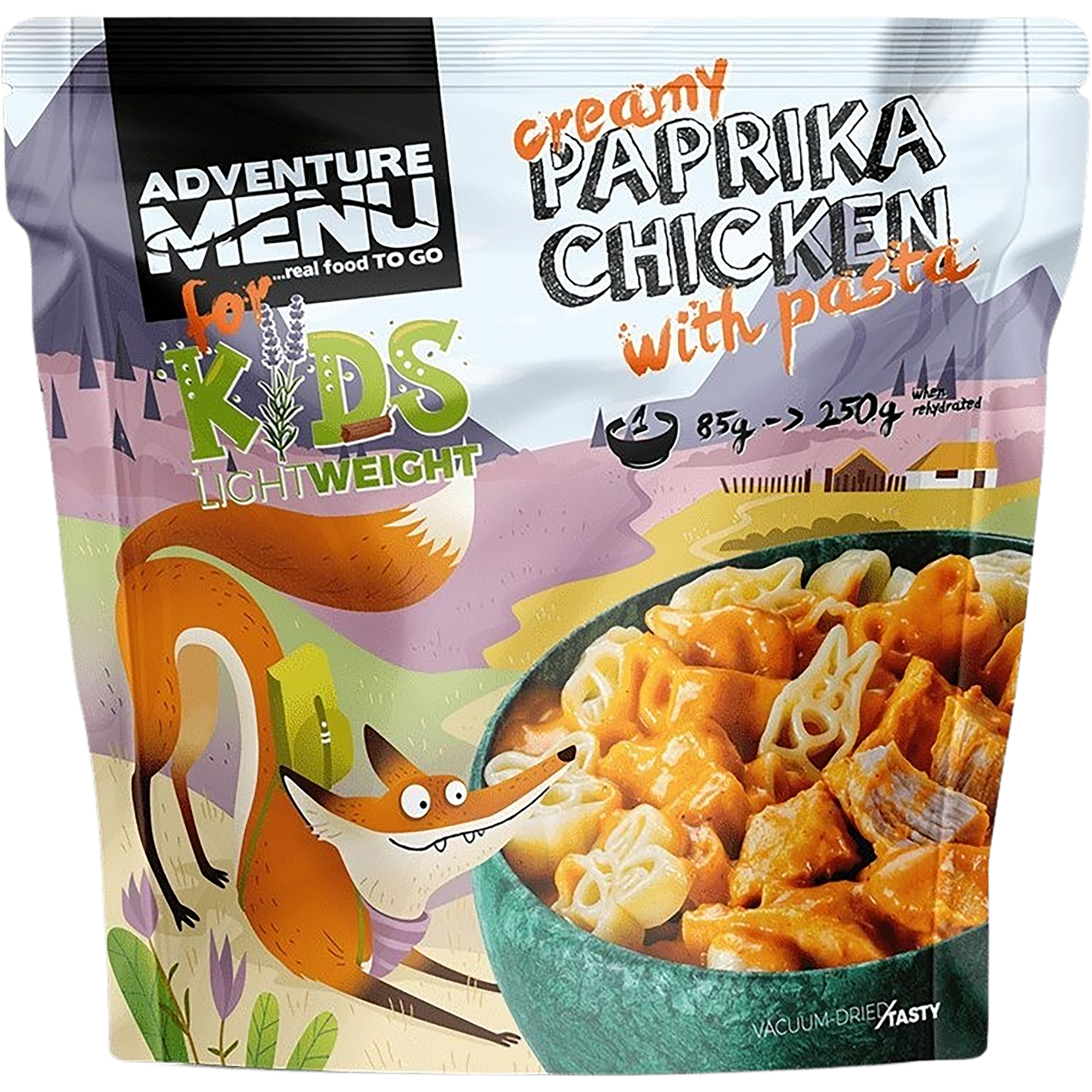 Adventure Menu Creamy Paprika Hähnchen mit Pasta Kinder Trekkingnahrung orange Größe 85g