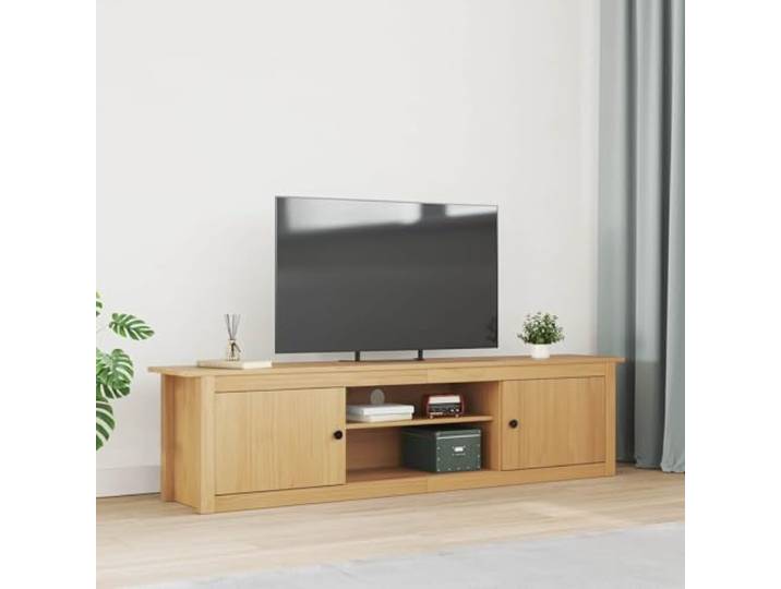 GKMBCVDFR TV Rack Hill 158 x 40 x 39,5 cm Honigbraun Massives Kiefernholz Massives Kiefernholz, honigbraun, Wandmontage, 90°-Pendeltüren, Stauraum, modernes Design