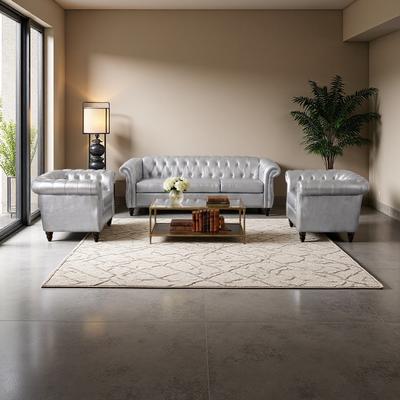 ZWYO HOSIMU PU Leather Chesterfield Sofa Set with Deep Button Tufting, Waterproof Upholstery & Solid Birch Legs