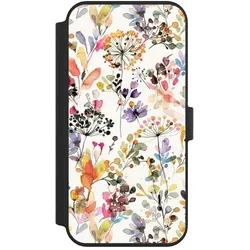 Nivocase Klapphülle für Apple iPhone 14 Pro Max Handyhülle aus Kunst Leder NIVOflip schwarz Blume Muster (Apple iPhone 14 Pro Max), Smartphone Hülle, Schwarz