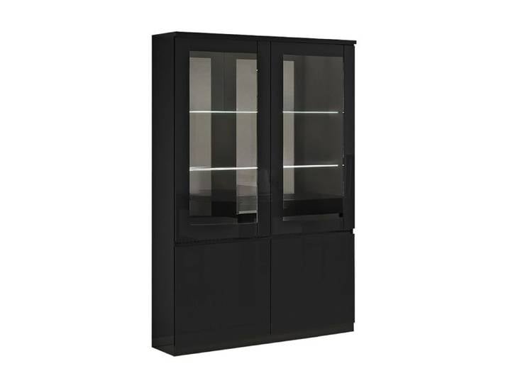 DEYTON - Vitrine 4 Portes Laquée Noir Brillant avec Leds