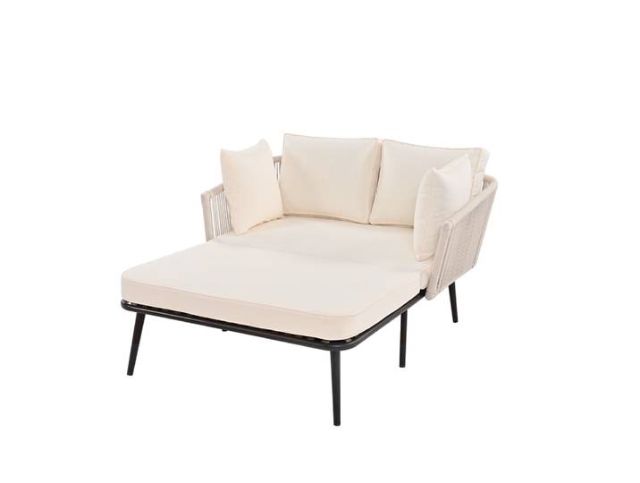 Chaise longue extérieur en acier tressée main beige 120x130x67cm