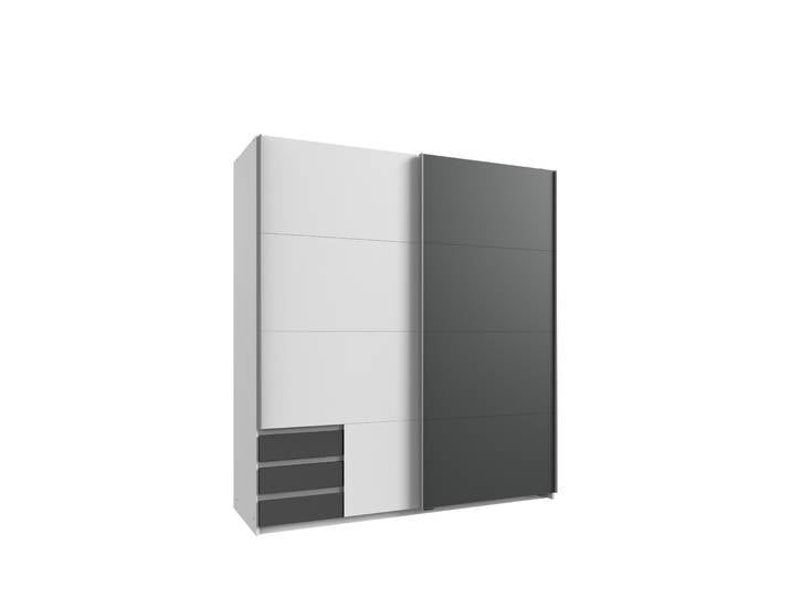 Schwebetürenschrank 2-trg. Kleiderschrank 179 cm Weiß Grafit Schubladen Ausstattung / 22689