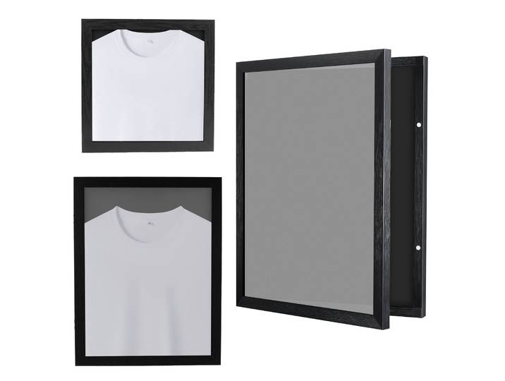 Cadre d'affichage de t-shirt en bois, boîte de rangement murale pour maillots, cadre de boîte d'ombre multifonctionnel 13x13 pouces pour souvenirs de maillots