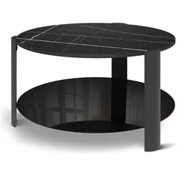 Vicco, Couchtisch + Beistelltisch, Couchtisch Navo, Schwarzer Marmor/Schwarz, 80 x 80 cm (80 x 80 x 43.50 cm)