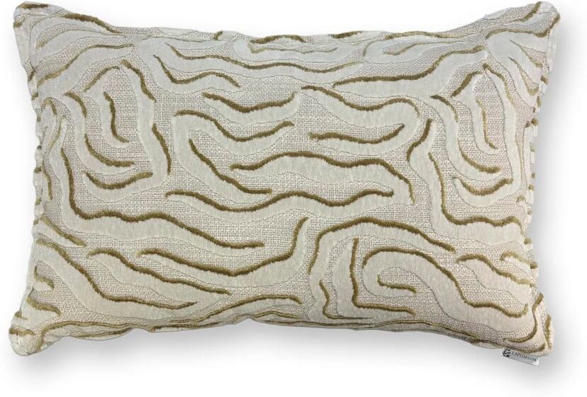 TAPIDECOR Cojín terciopelo bordado beige pestaña mínima 60x40 cm