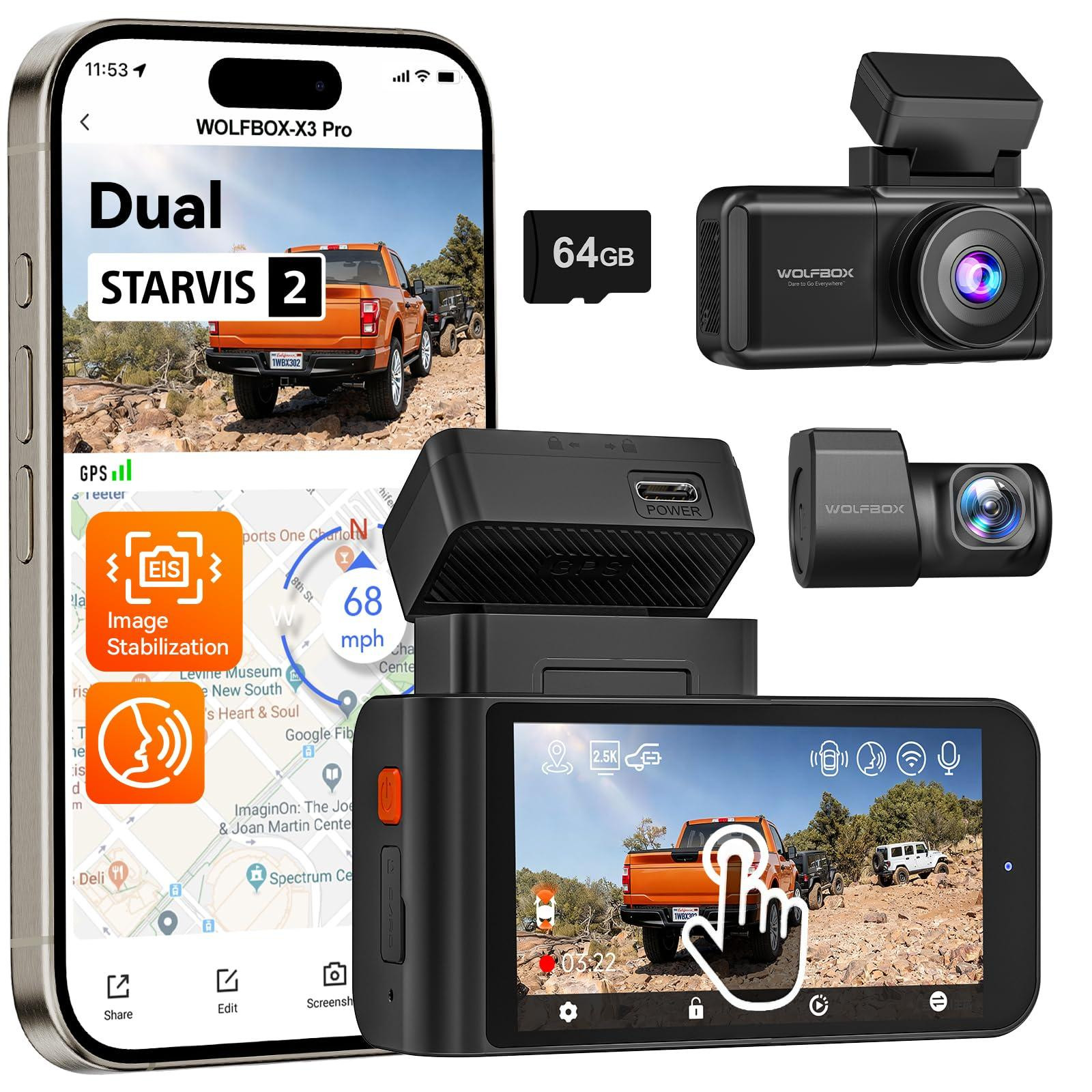 Selius Dashcam auto Dual 5MP 1440P met spraakbesturing en GPS