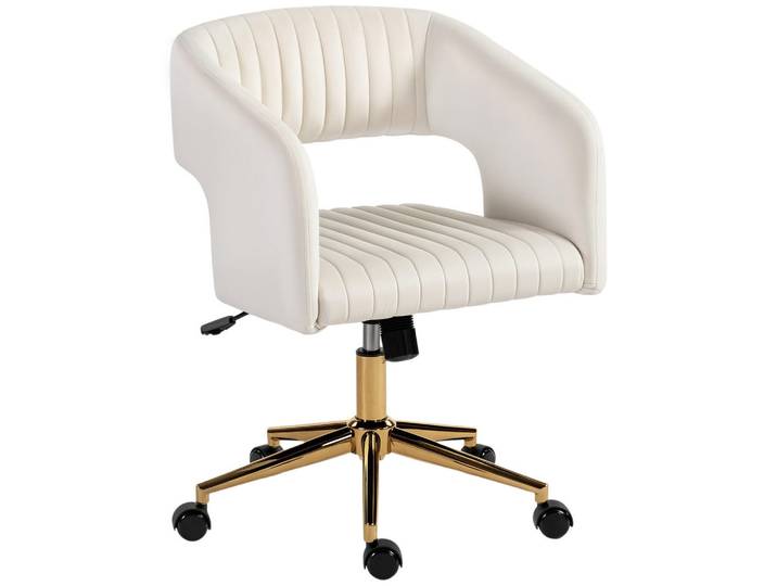 Homcom Schreibtischstuhl höhenverstellbar Homeoffice Stuhl mit Samtoptik Cremeweiß, Textil, 61x84x62 cm, Büromöbel, Bürostühle, Drehstuhl