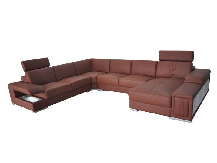 JVmoebel Ecksofa Braunes Halbleder-Ecksofa mit USB-Anschlüssen und Stauraum, Made in Europa