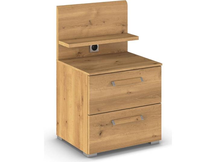 Nachtkommode RAUCH Nachttisch Nachtkonsole Kommode EVELYN , braun (asteiche), B:50cm H:82cm T:42cm, Holzwerkstoff, Sideboards, Nachtkommode, in elegantem Stil 2 Schubladen Paneel mit Steckdose MADE IN GERMANY