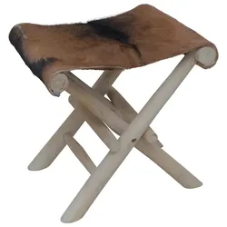 vidaXL Klapphocker Echtleder und Massivholz Teak