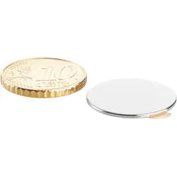10 Scheibenmagnete aus Neodym, selbstklebend silber | 20 mm x 1 mm | 3M 467