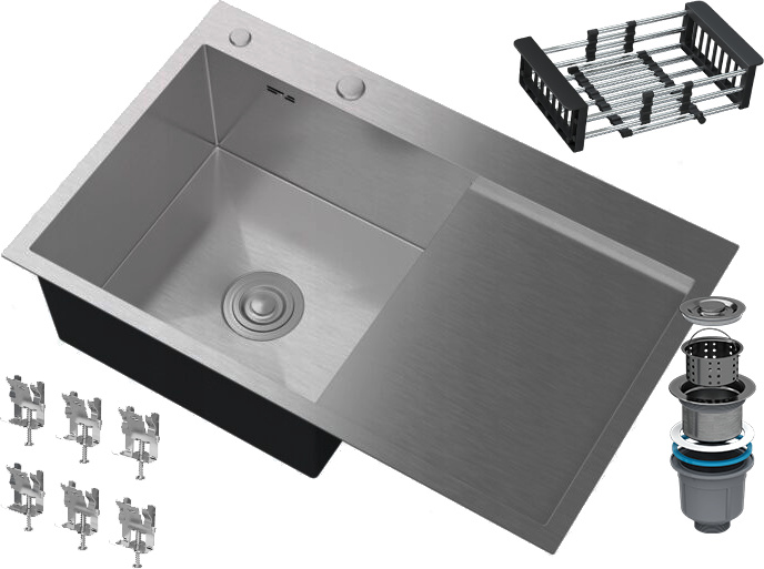 Granitan - Edelstahlspüle - Spülbecken 78x50 cm - Küchenspüle Schwarz - mit Siphon - BARI785L