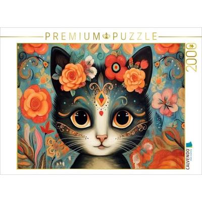 CALVENDO Puzzle Katze Im Stil von Frieda Kahlo | 2000 Teile Lege-Größe 90x67cm Foto-Puzzle für glückliche Stunden