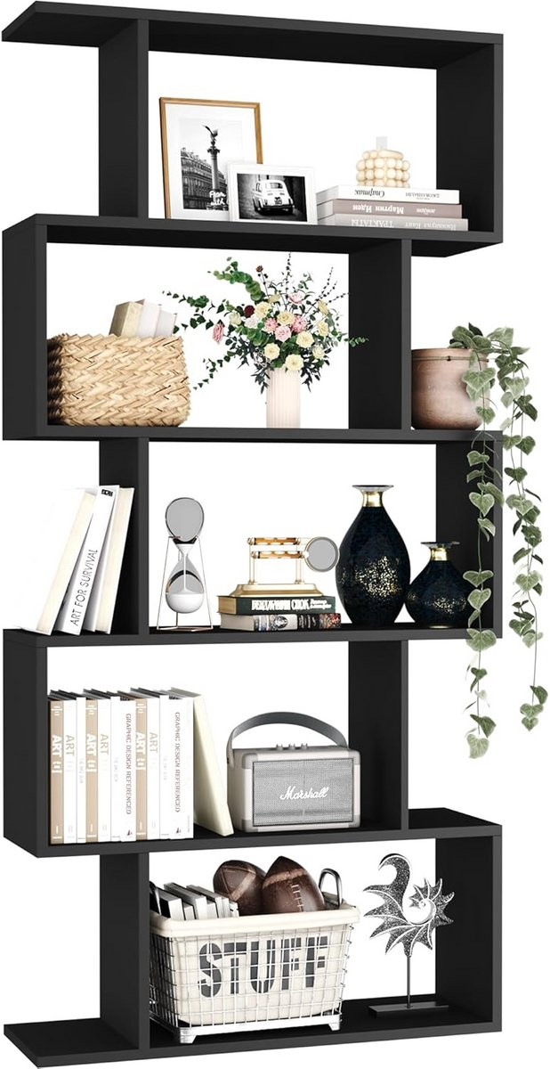 Moderne Geometrische 5-laagse S-vormige Boekenkast voor Woonkamer, Slaapkamer of Thuiswerkplek - Hoogte: 157 cm