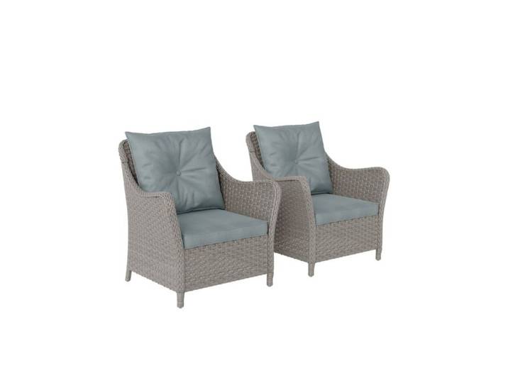 Wicker Garden Chair Set (2 Pieces) PE-woven garden armchairs with steel frames suitable for balconies and verandas light grey