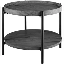 DELUKE Couchtisch HONIM - Holz Grau 50x50x40 cm | Sofatisch Rund Beistelltisch Holz Wohnzimmertisch Klein