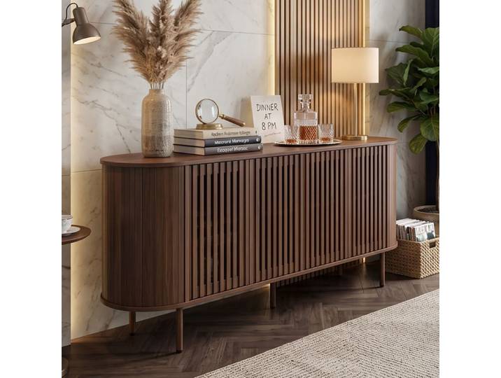 Buffet Enfilade 160x40x70cm Grand Rangement 4 Portes Ajourées Push-to-Open en MDF