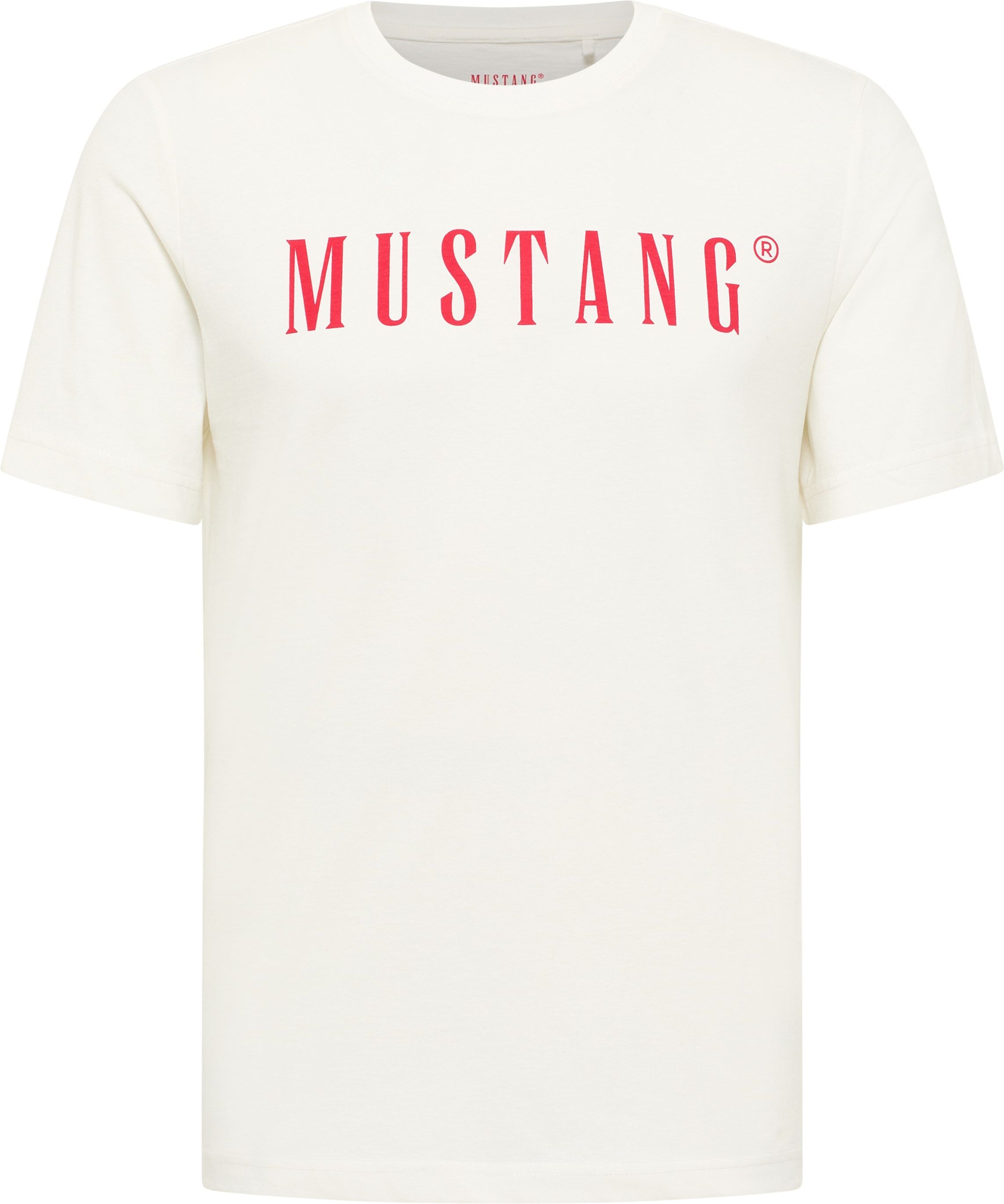 T-Shirt MUSTANG "Austin", Herren, Gr. XL, weiß (cannoli cream), Jersey, Obermaterial: 100% Baumwolle, bedruckt, regular fit normal, Rundhals, gerader Abschluss, Shirts T-Shirt, mit Logo Print