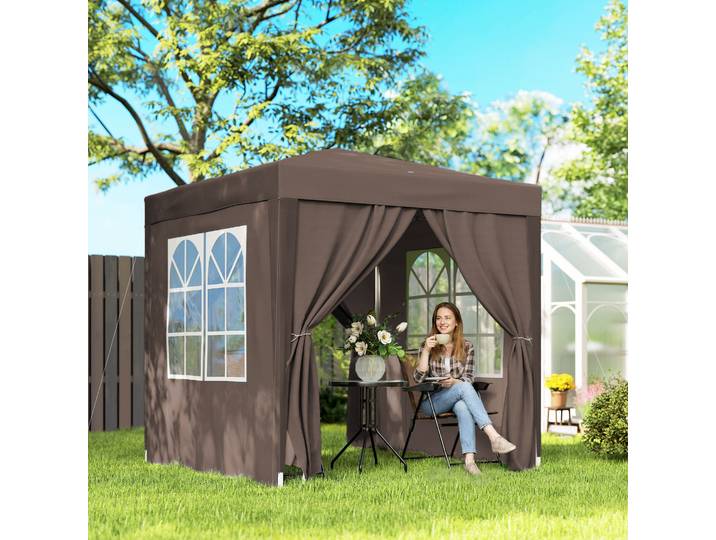 Outsunny Tonnelle Pliante 2x2m Chocolat 4 Parois