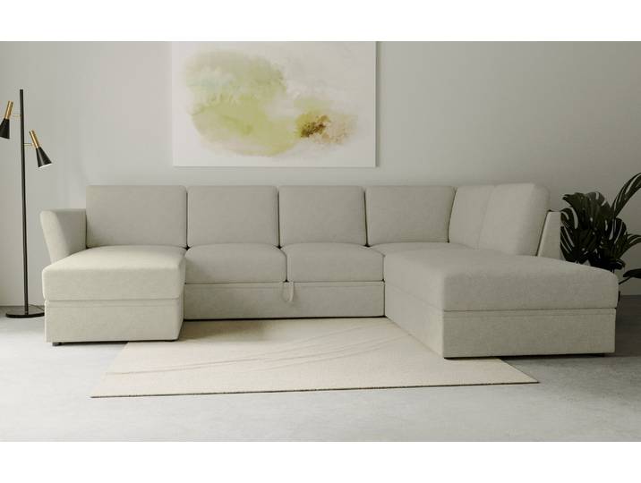 Wohnlandschaft GOODPRODUCT Lavars Schlafsofa , beige, B:310cm H:90cm T:226cm, 62% Polypropylene, 38% Polyester, Sofas, Wohnlandschaft, mit Bettfunktion und Stauraum, in zwei verschiedenen Bezugsqualitäten